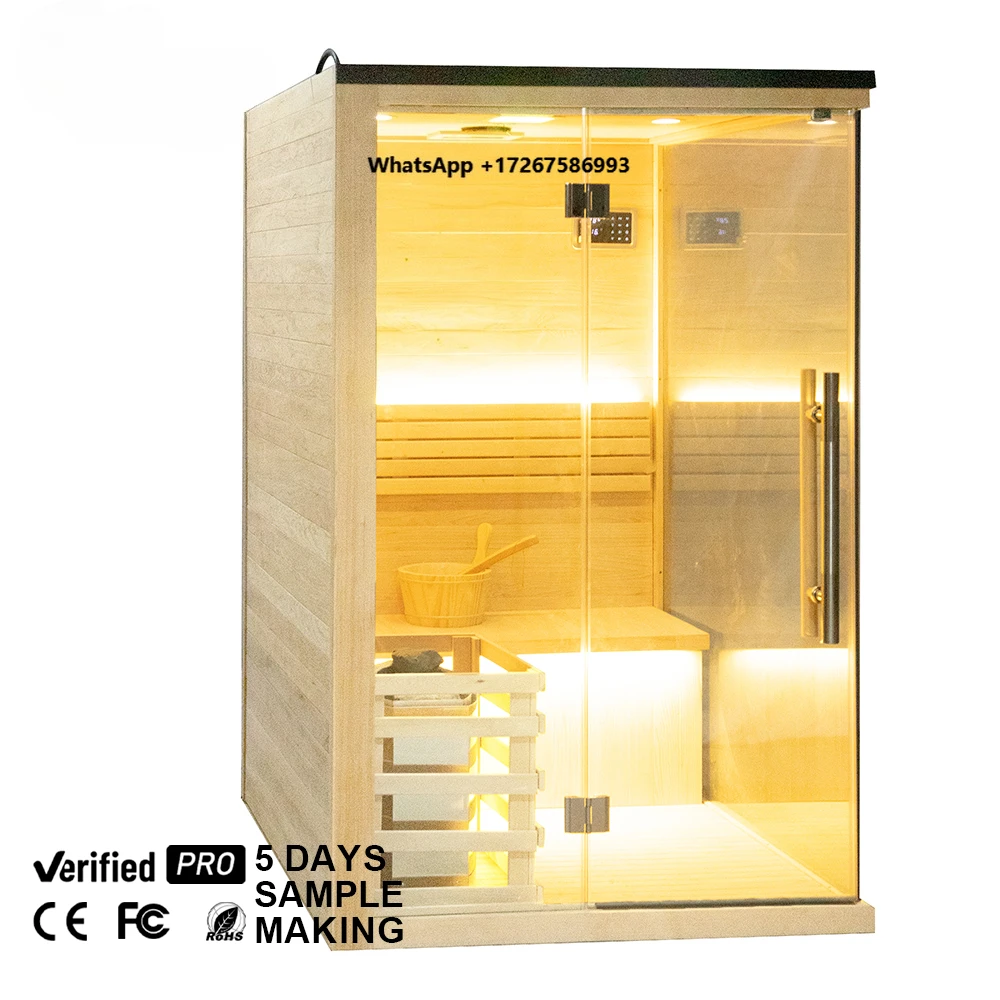 Premium Quality Electric Spacious Modern Hemlock Wooden Sauna Room with Tempered Glass Door for Bedroom and Villa Vacation Home