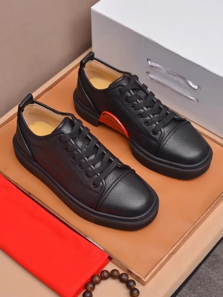Outdoor Mens Genuine Leather Low Cut Versatile Thick Platform Sneakers Sport Running Laace Up Jogging Shoes Trainers Skateboard