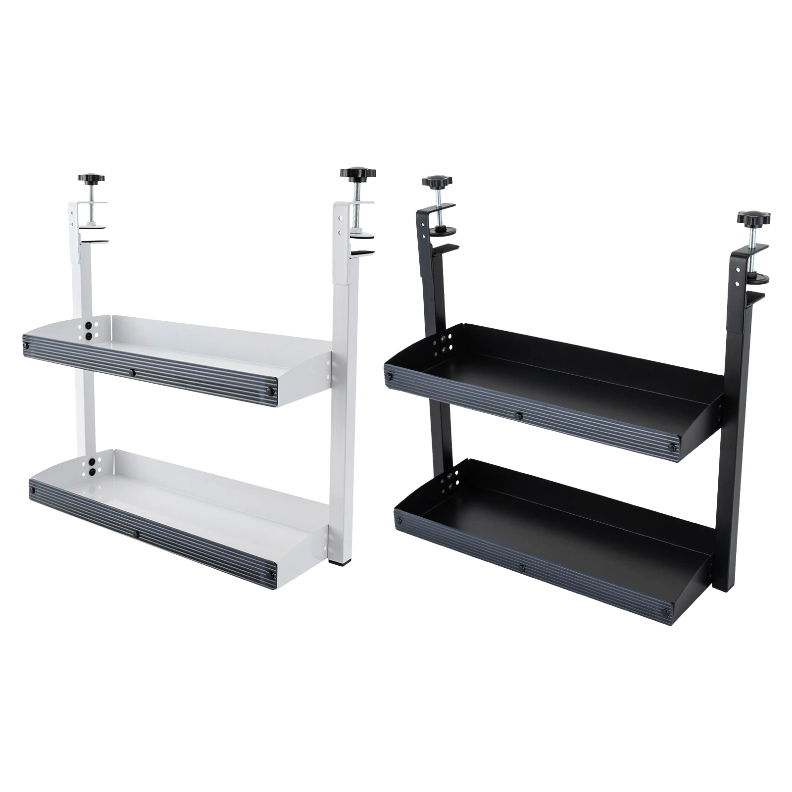 رفوف من طبقتين مع صينية تخزين قابلة للتعديل، رف مكتبي بمشبك على رف مكتب لعرض الصور والديكورات