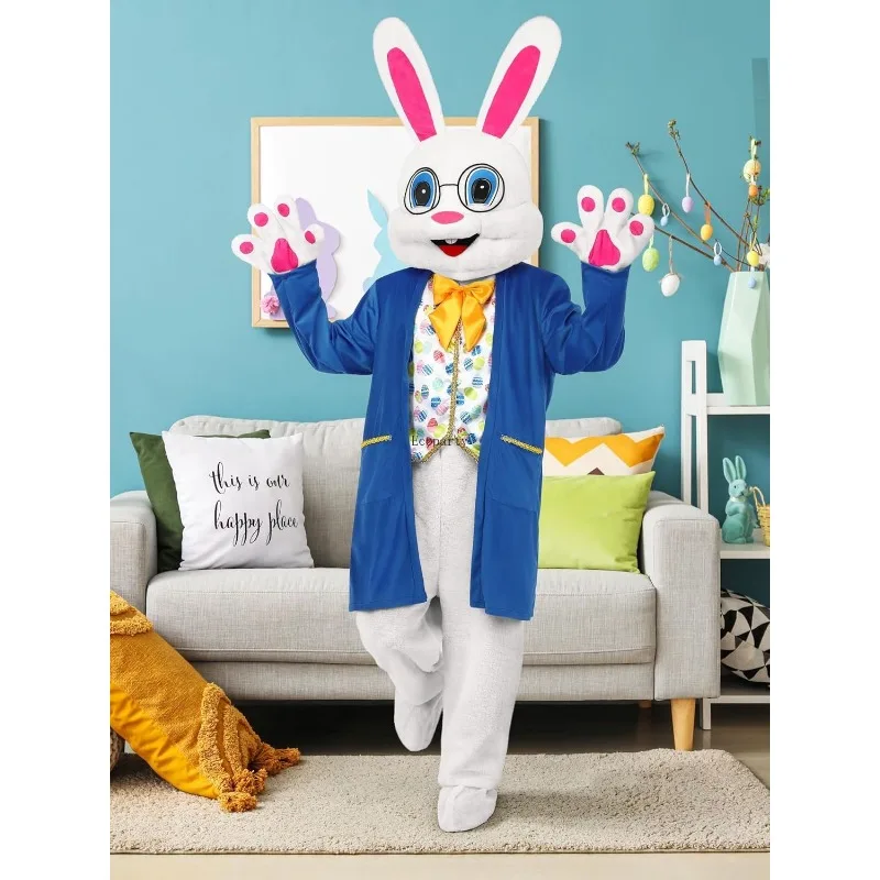 Easter Bunny Costume Adult Bunny Suit White Rabbit Costume One Piece Suit Waistcoat Shoes Bowtie for Adults Robe Kostum cloth