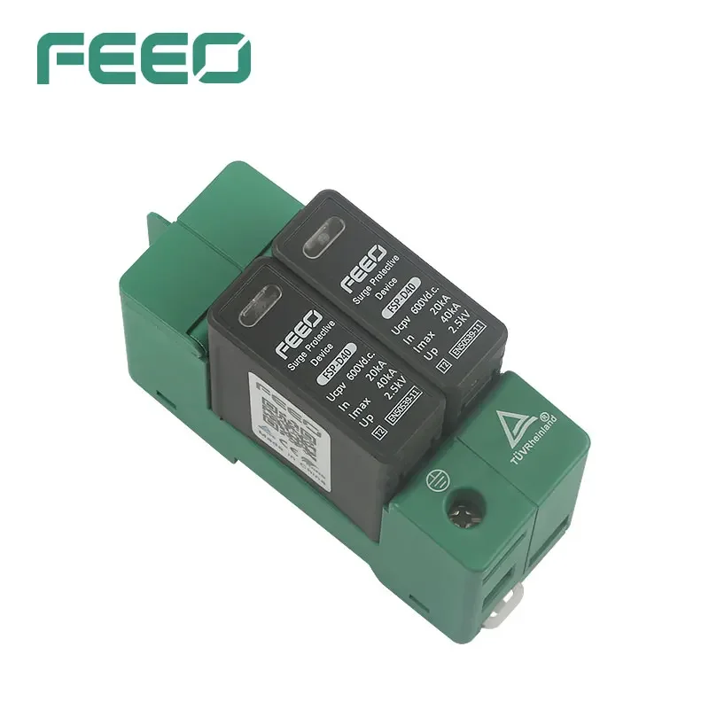 FEEO 2P Din Rail Solar DC Surge Protector PV SPD 600V 800V 20KA-40KA New Energy Surge Arrester Protection for Home Outdoor Solar