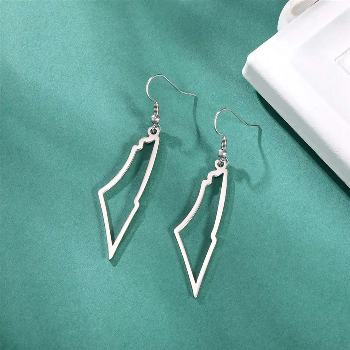 A55T 4X A Silver Color Palestine Map Dangle Earrings Women Country Geography Map Pendent Earring Stainless Jewelry - view 3