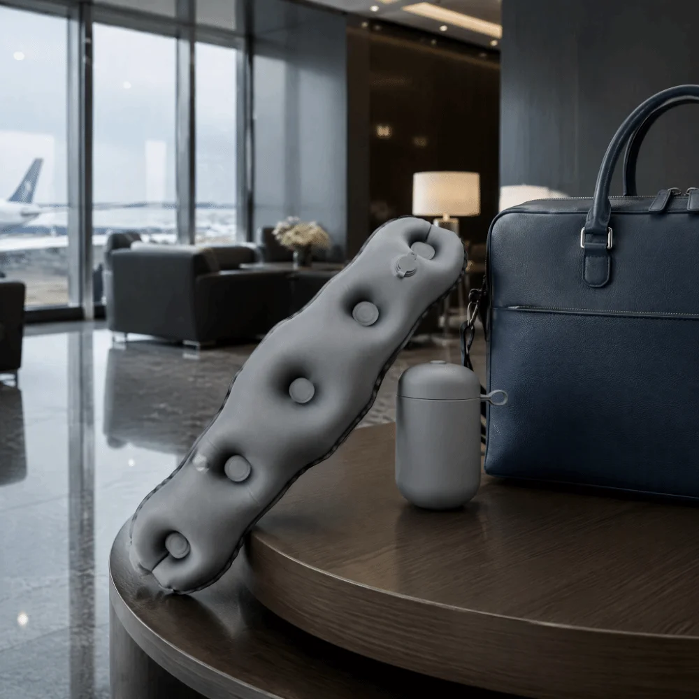 Portable Inflatable Neck Pillow Self-Inflation Breathable Inflatable Lumbar Pillow Adjustable Folding Lumbar Support Cushion