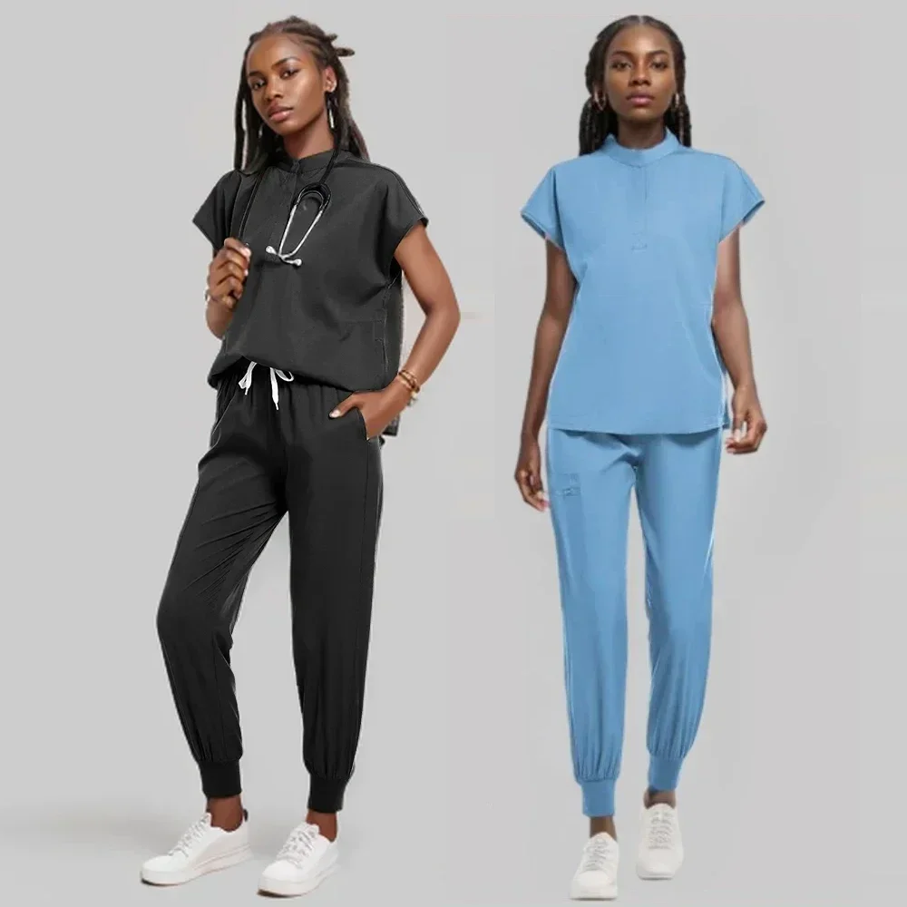 

High Quality Wholesale Operating Room Medical Uniform Set Short Sleeve Nurse Nursing Accessories Tops Pants Elastic Scrubs Suit