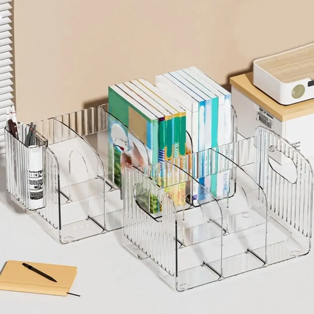 Portable Thickened Divided Book Stand Simple Save Space Clear Bookshelf with Handle Desktop Sorting Rack Living Room