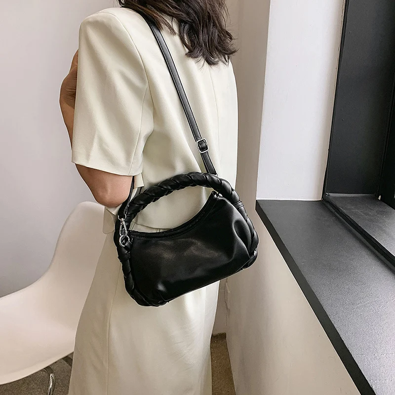 New Simple Women's Solid PU Leather Single Shoulder Crossbody Pleated Bag Fashion Classic Casual Versatile Commuter Storage Bags
