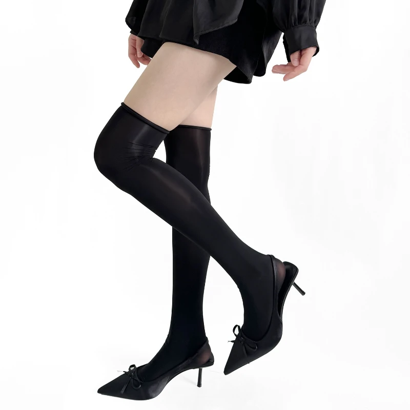 New Sexy Women Stockings Ultra-thin Oil Shiny Knee High Socks Thigh High Socks Stockings Seamless Anti-hook Thigh High Stockings