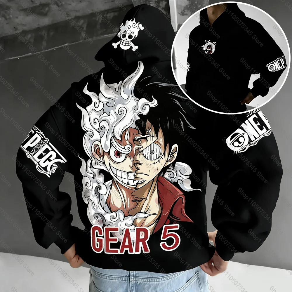 

One Piece Anime Skeleton Print Men's Hoodie Autumn and Winter Fleece Lining Long Sleeve Streetwear Hip Hop Oversized Y2k Clothes