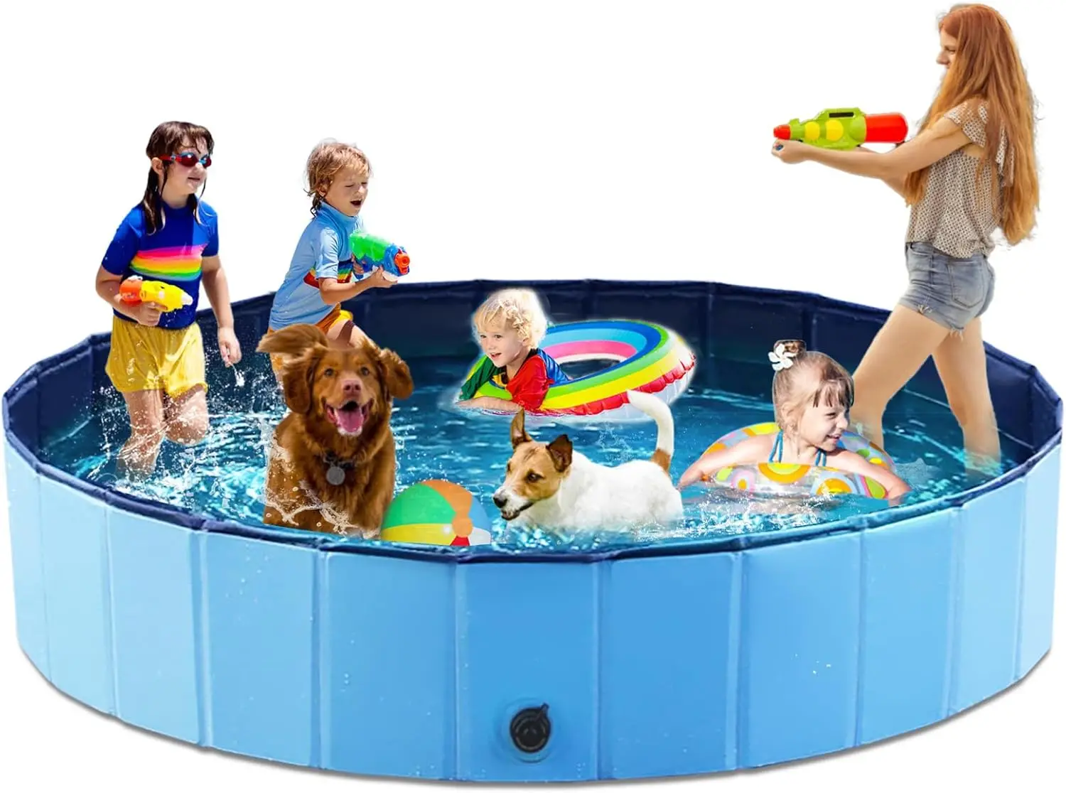

Foldable Dog Pool - Hard Plastic, Portable Kiddie & Pet Wading Pool for Small to Large Dogs, Cats, Kids, 97 Inch