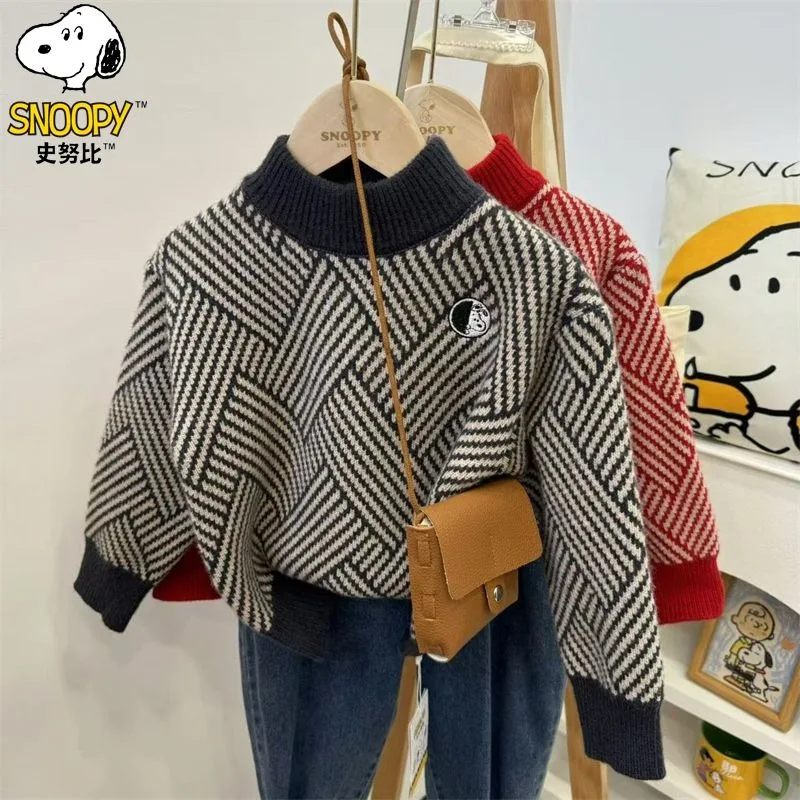 

Snoopy cartoon pattern boys and girls red sweaters children thickened autumn and winter baby Korean pullover knitted sweater