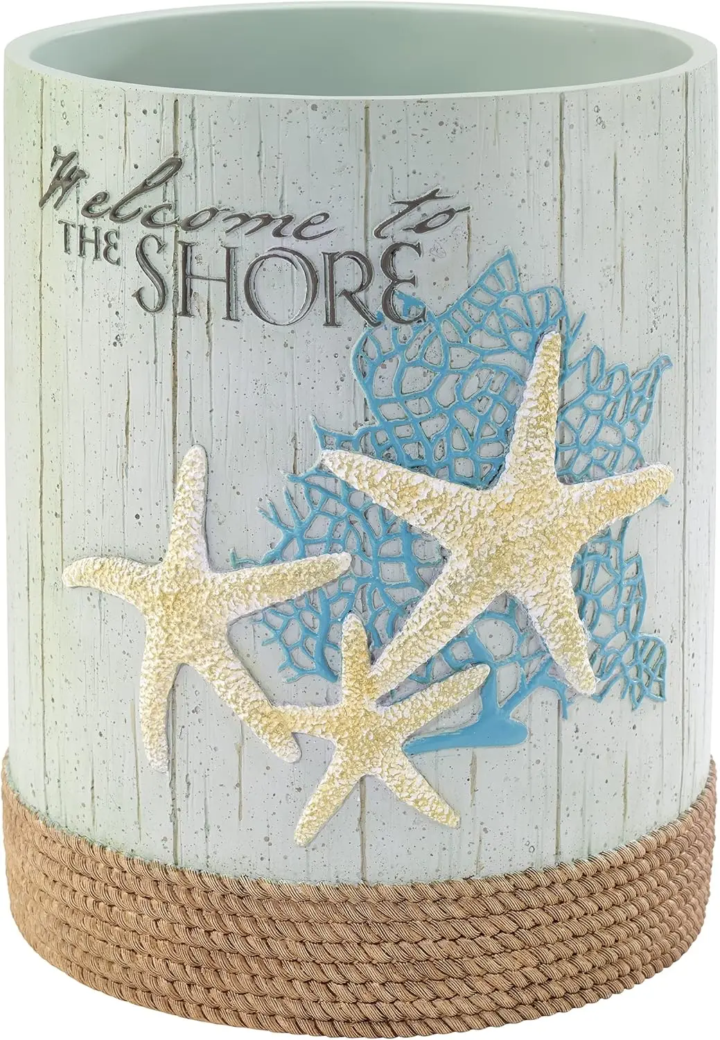 

Coastal Inspired Decorative Trash Can, Beachcomber Collection Waste Basket for Bathroom Decor