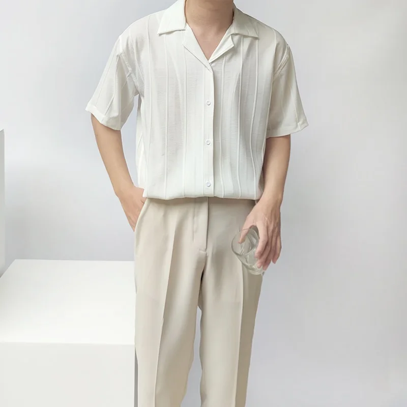 

Cuban Collar Non-Iron ort Sve Casual irt Loose Fit Summer Faion Youthful Texture Design Sense Fabric Men's irt