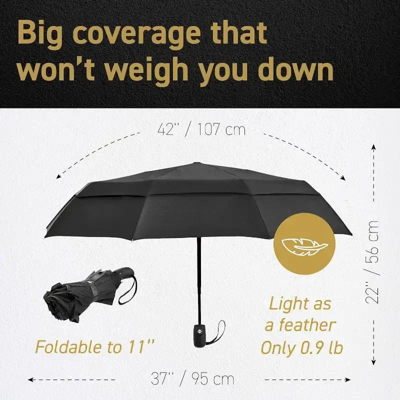 Windproof Travel Umbrellas  Lightweight, Strong, Compact with & Easy Auto Open/Close Button for Single Hand Use