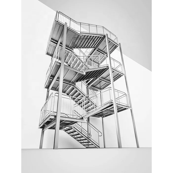 Outdoor Large Fire Ladder Outside Drainage Snow Drainage And Rust Prevention Steel Frame Stair Surface Iron Galvanized Stair