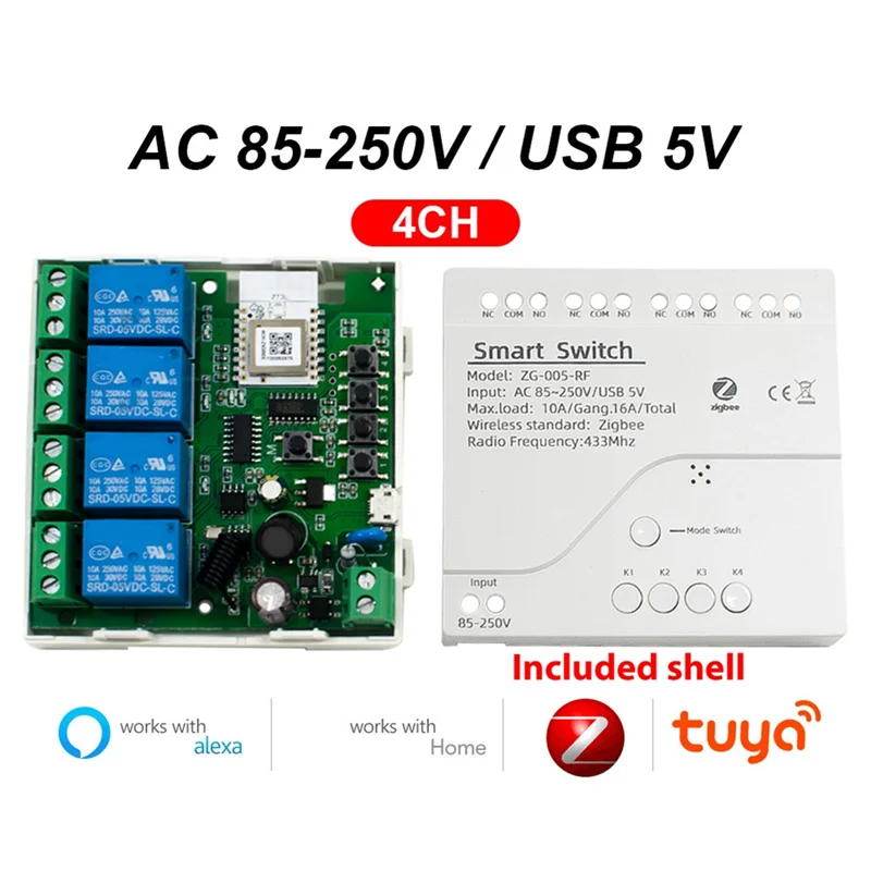Tuya Zigbee 4-канальный интеллектуальный датчик переключателя Tuya Zigbee 4-канальный умный переключатель сенсорный переключатель контроль доступа реле контроллер