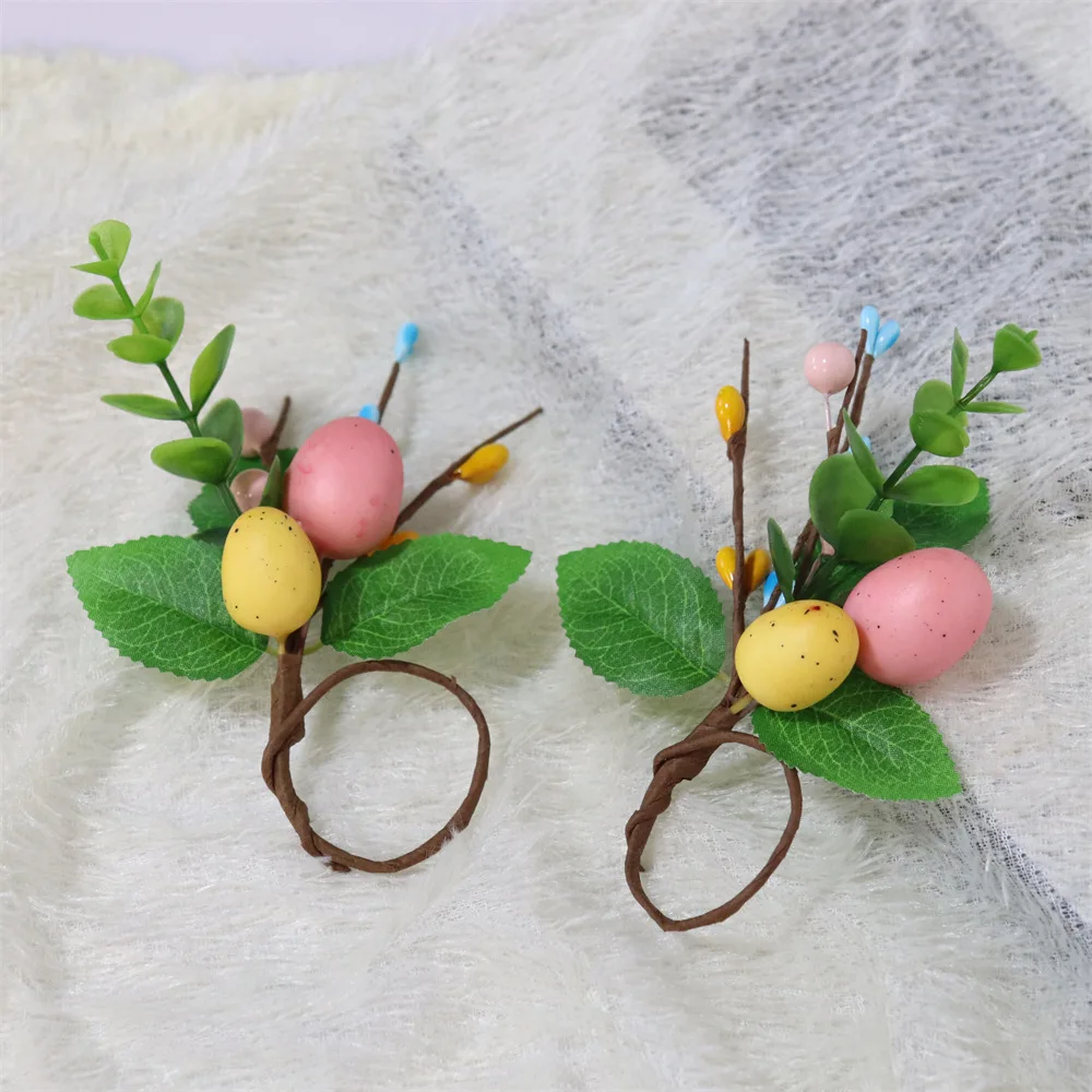 

4PC Cute Easter Eggs Napkin Holders Rings Eucalyptus Easter Napkin Ring Banquet Egg Table Decor Easter Holiday Napkin Ring Decor