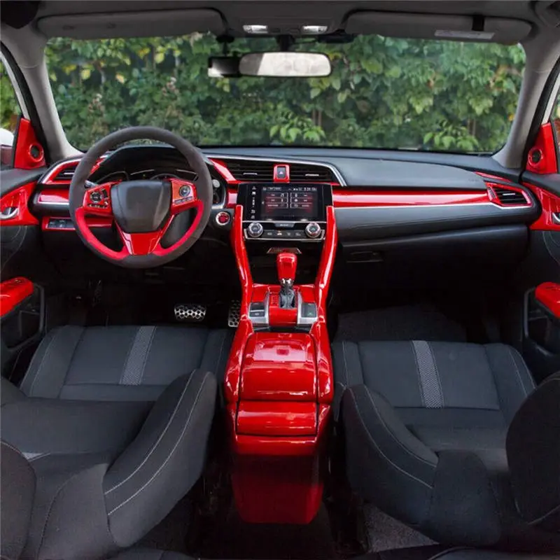 Unique 3 PCS Red Car Central Console Interior Sticker Central Console Armrest Box Trim Cover For Honda Civic 10Th 2016-2021