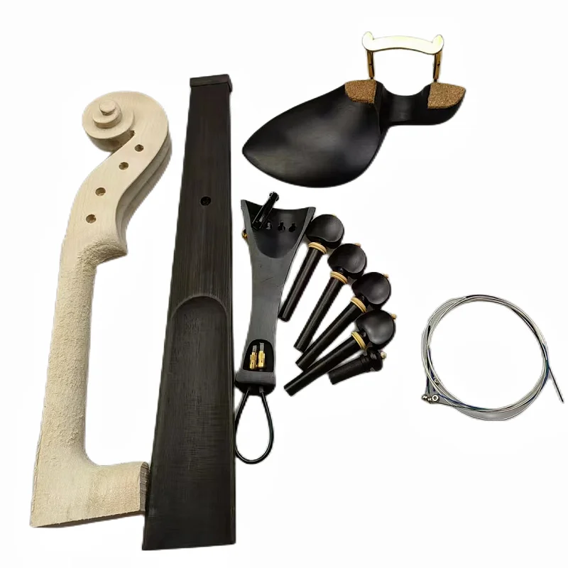 Complete Set Violin Assembly Accessories Head Neck Fingerboard Bridge Tailpiece Pegs Chinrest With Clamp Soundpost String 4/4