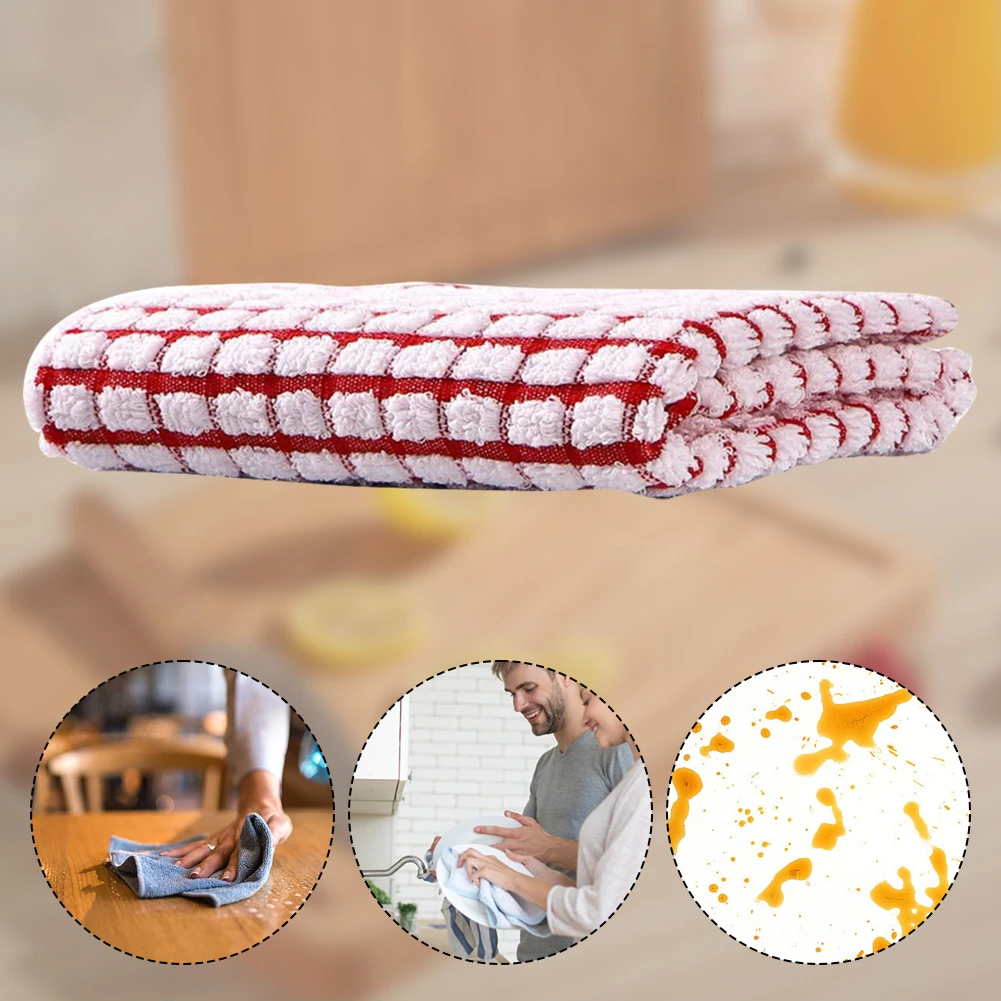 Absorbent Hand Towels Cotton Yarn Kitchen Dishcloths Set Checkered Decorative Towels for Bathroom Decoration