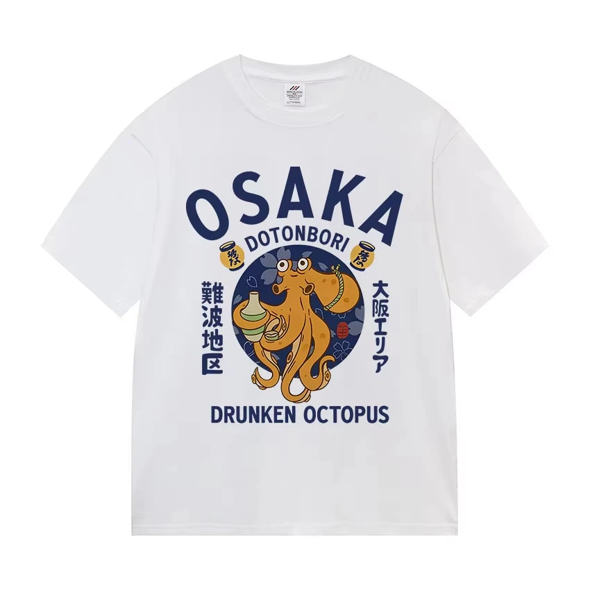 Camiseta gráfica engraçada para amantes de comida, japonês, osaka, dotonbori, polvo bêbado, moda masculina e feminina, camisetas de algodão de alta qualidade