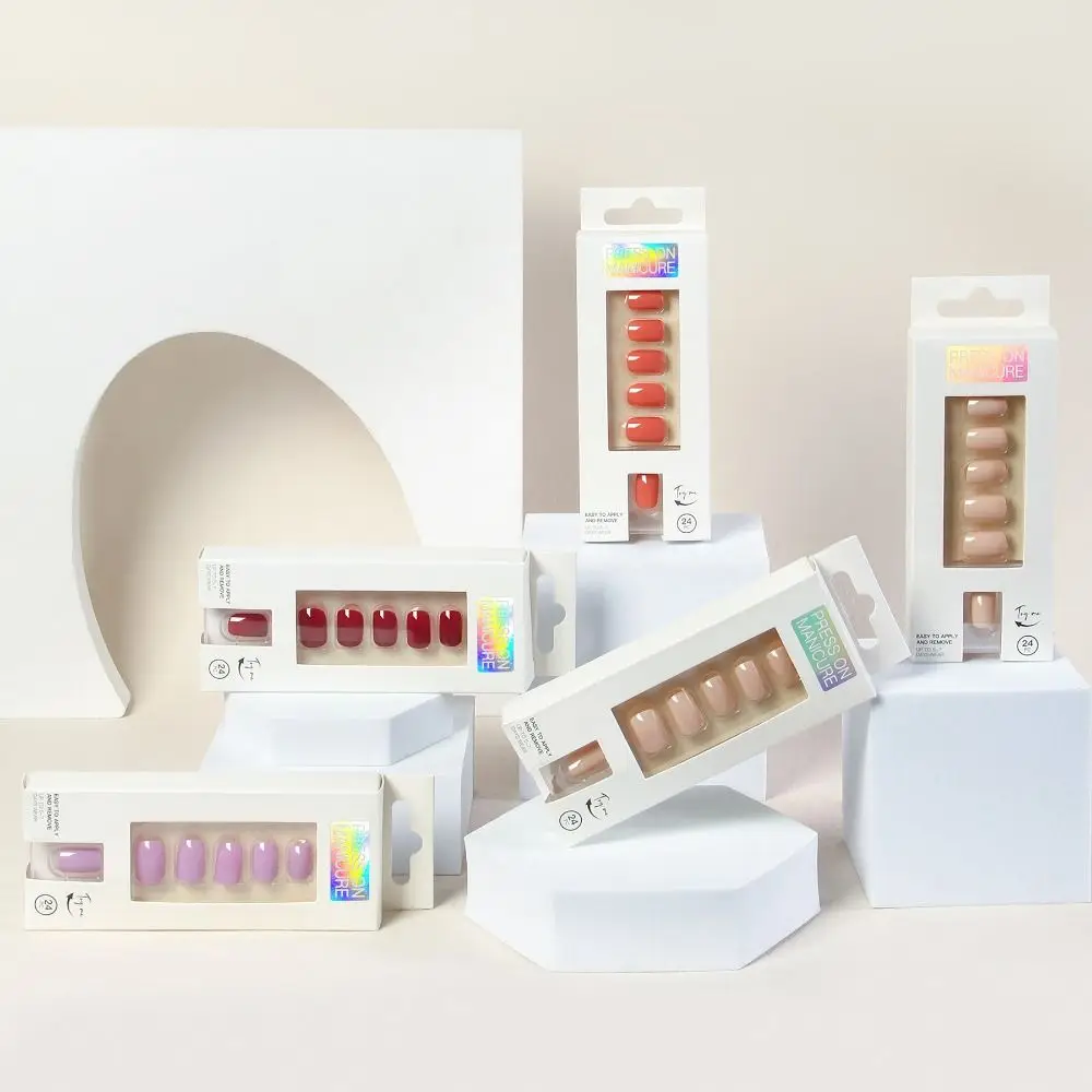 24 pièces/boîte femmes portable faux ongles pointe tête ronde couverture complète ongles conseils artificiel presse sur ongles outil de manucure