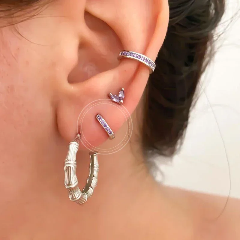 925 Sterling Silver Needle Luksusowe fioletowe kryształowe kolczyki w kształcie serca dla kobiet Geometryczne kolczyki z krzyżem Biżuteria modowa — zdjęcie 5