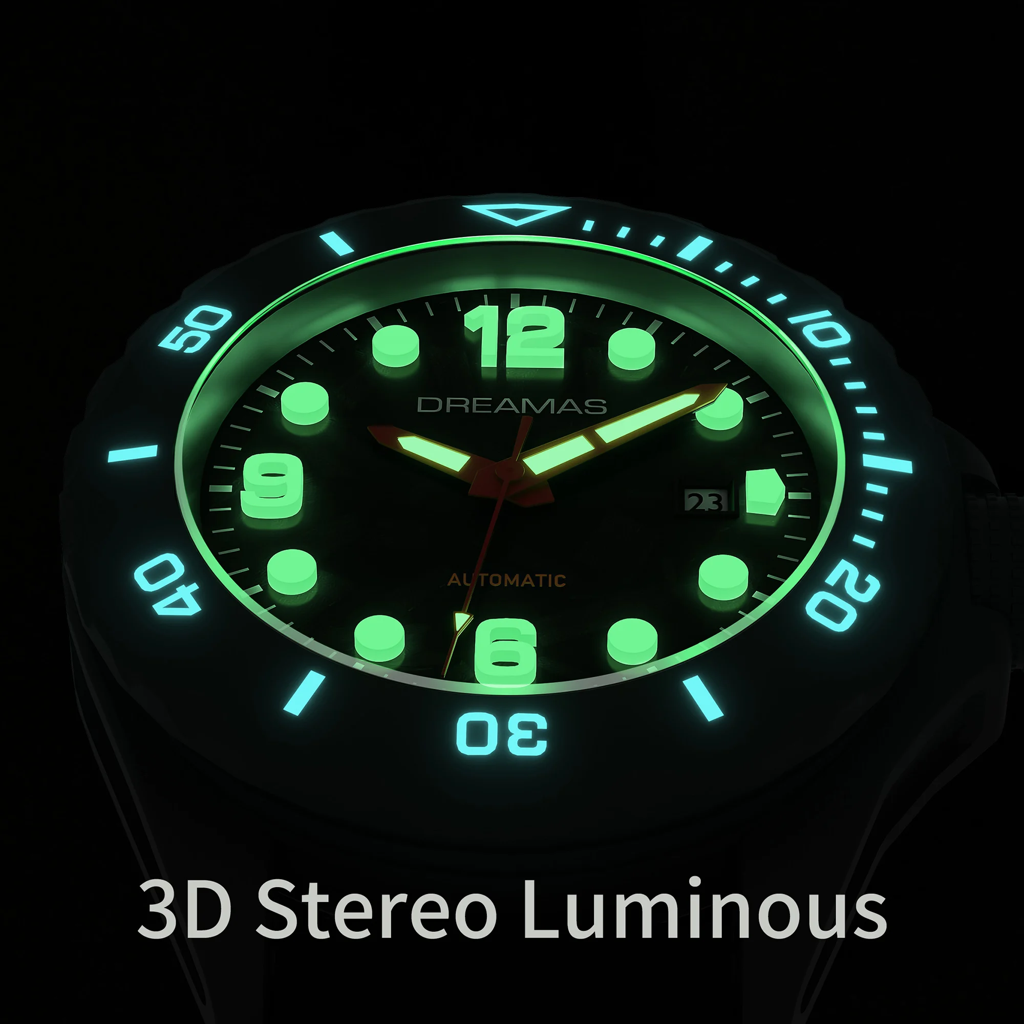 DREAMAS Herren Mechanische Uhr Titanlegierung Taucheruhr Schweizer 3D Super Leuchtend 500m Wasserdicht Automatikuhr DMS7350 – Detail 9