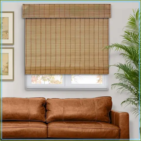 Bambu Roman Perdeler, Kablosuz Işık Filtreleyici Pencere Perdeleri, Ev ve Veranda İçin, 34x64 inç, Fındık Rengi