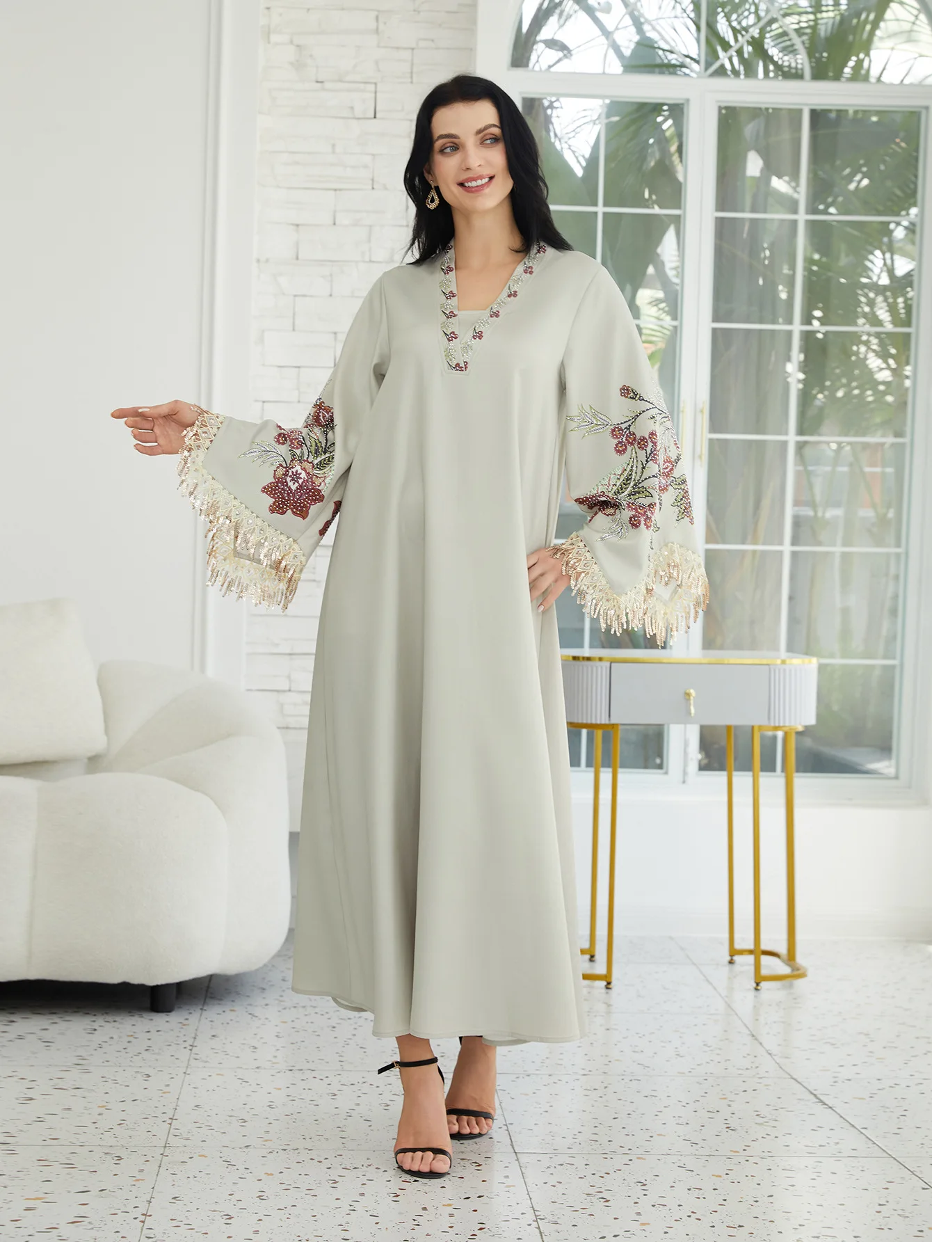 Eid Abaya femmes Robe musulmane imprimé gland dubaï robes Largos robes longues caftan Robe arabe fête Caftan Jalabiya Ramadan 2025