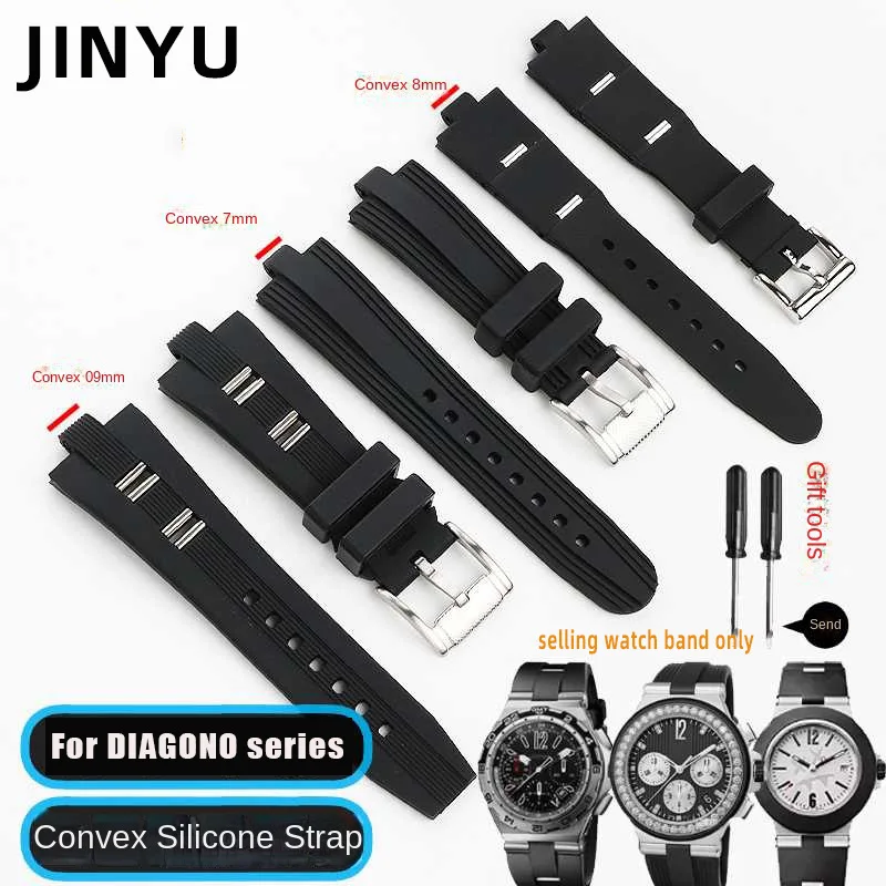 Rubber Watch Band for Bvlgari DIAGONO series watch strap 22*7mm 22*8mm silicone Convex belt women's Black wristband