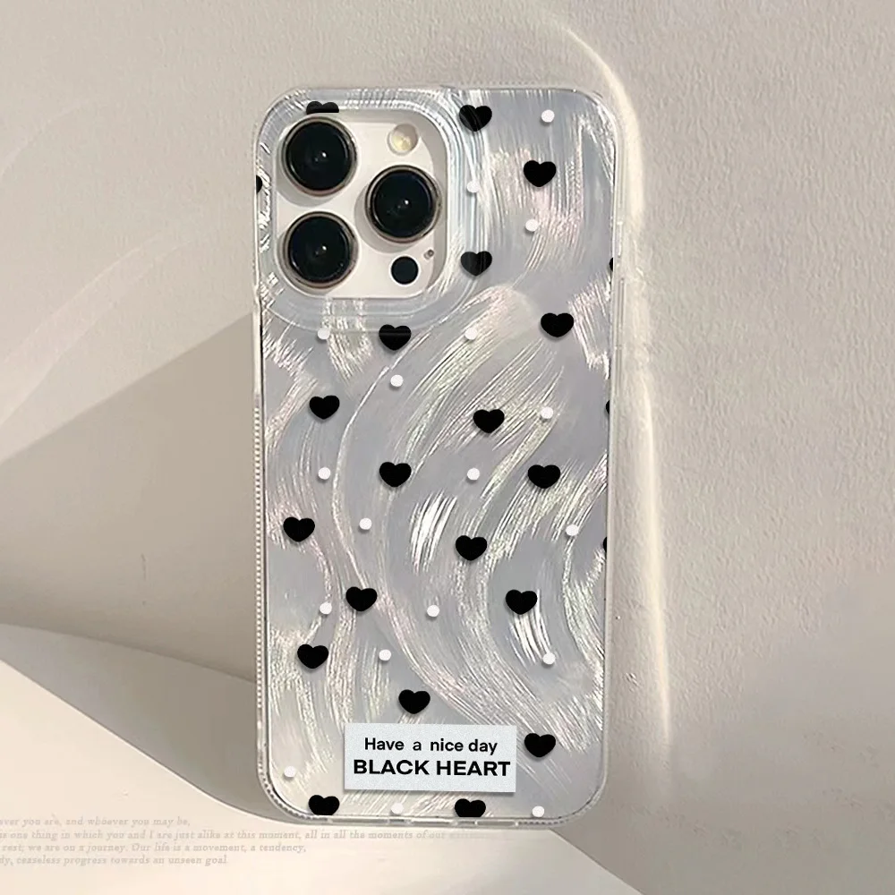 Love HeartสําหรับiPhone 13 11 12 14 15 16 Pro MaxกรณีFunda iPhone 15 14 16 Plusกันกระแทกนุ่มเลเซอร์เงิน