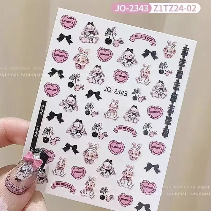 Autocollants adhésifs pour ongles, 1 feuille, motif lapin Lolita, petit, mignon