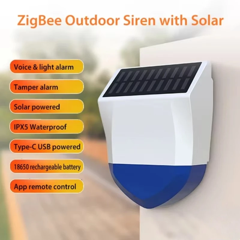 Solar Wireless Siren Alarm IP65 Waterproof 433MHz Dual-Band For Indoor/Outdoor Security Light & Sound Alert Home Automation