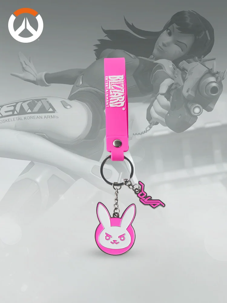 Game Overwatch D.Va Keychains Cute Pink Bunny Holder Car Metal Keyrings Phone Bag Hanging Jewelry Gifts