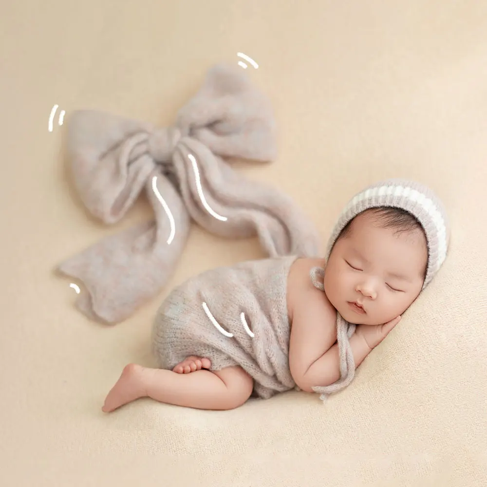 Kd-Knitted Newborn Photography Props, Stretch Wrap, posando adereços, lindo chapéu de lã, envoltório macio e confortável para sessão fotográfica de bebê