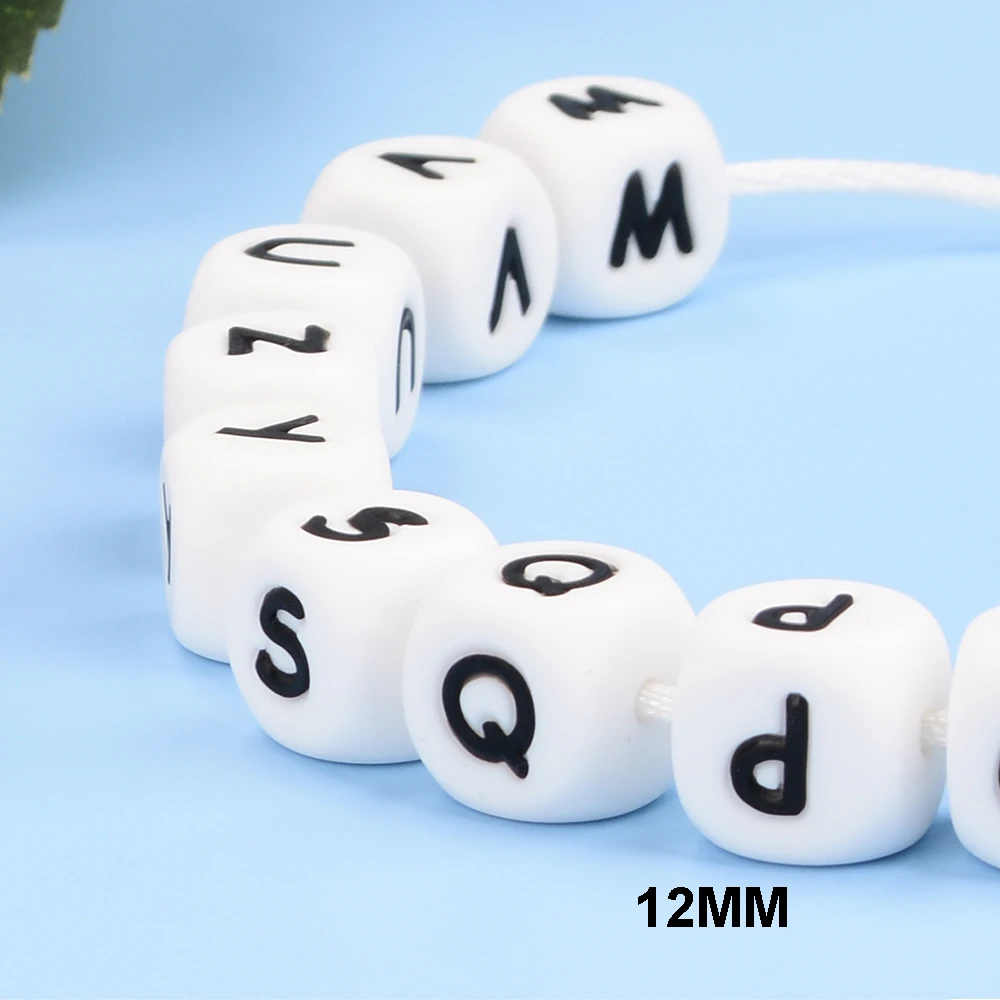 LOFCA 12mm 40pcs Silicone Food Grade Letter Baby Teethers Beads BPA-Free Loose Chewing Alphabet Bead For Personalized Name DIY