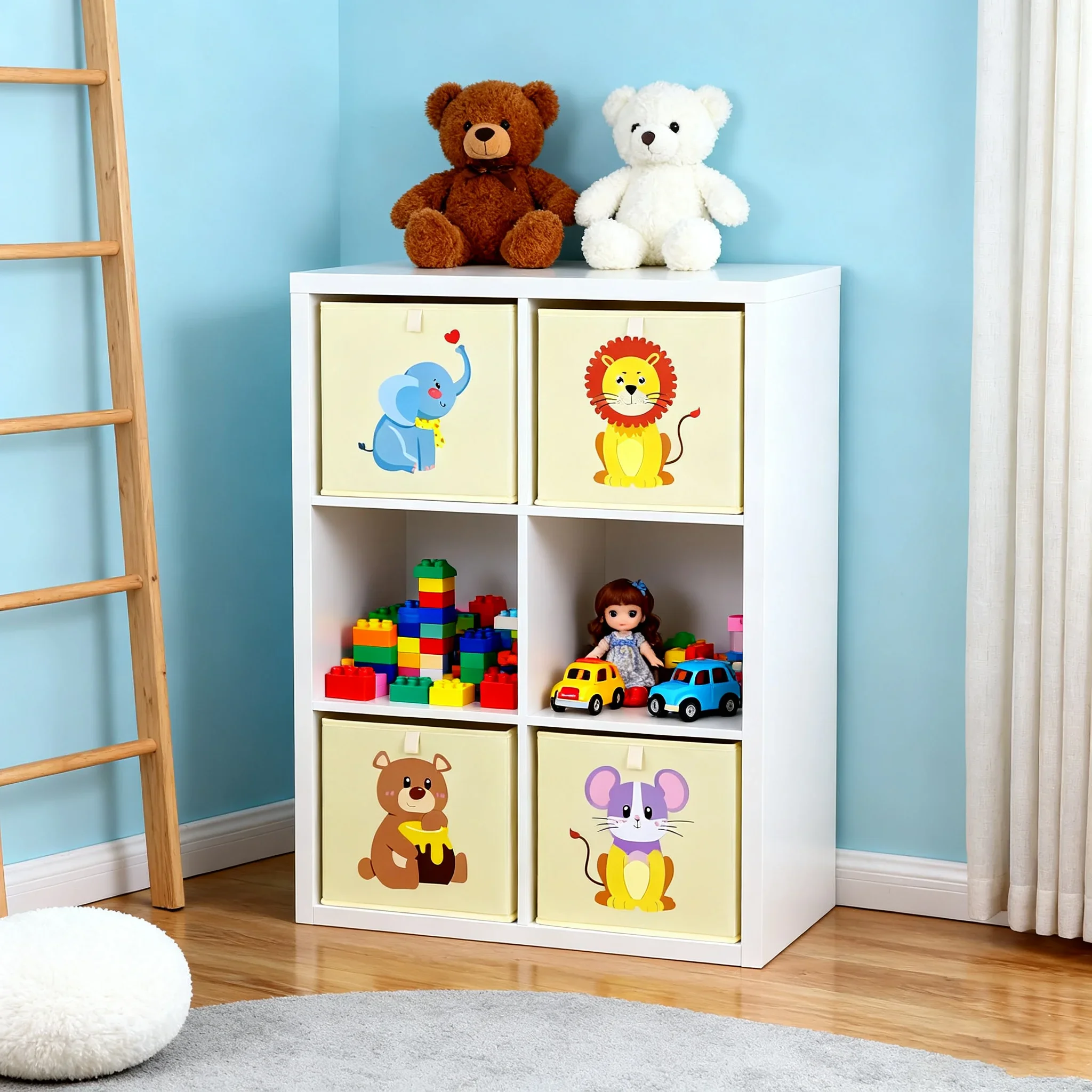 Large Capacity Animal Pattern Storage Basket Square Collapsible Toy Organizer Bin for Nursery Playroom Bedroom Home Storage Box