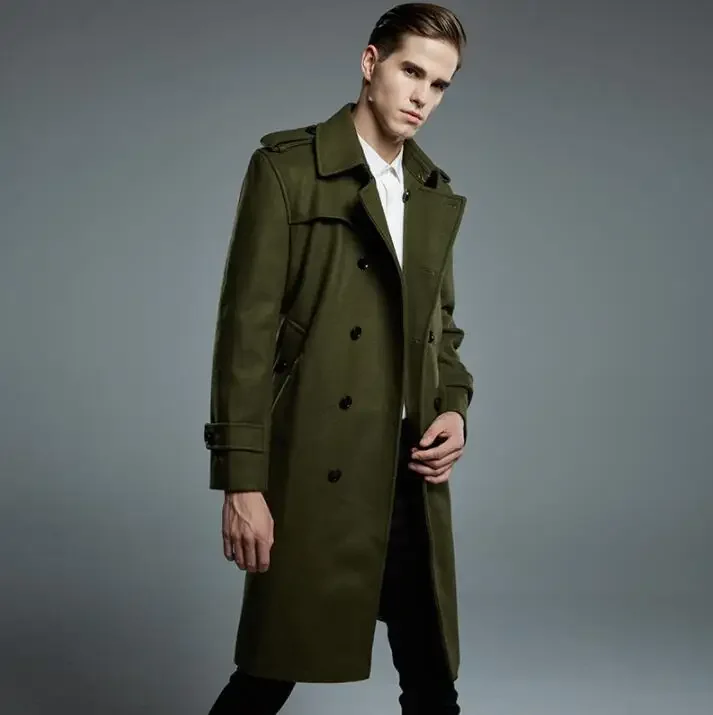 Long woolen coat men trench coats long sleeves Double-breasted overcoat men cashmere coat casaco masculino england autumn winter