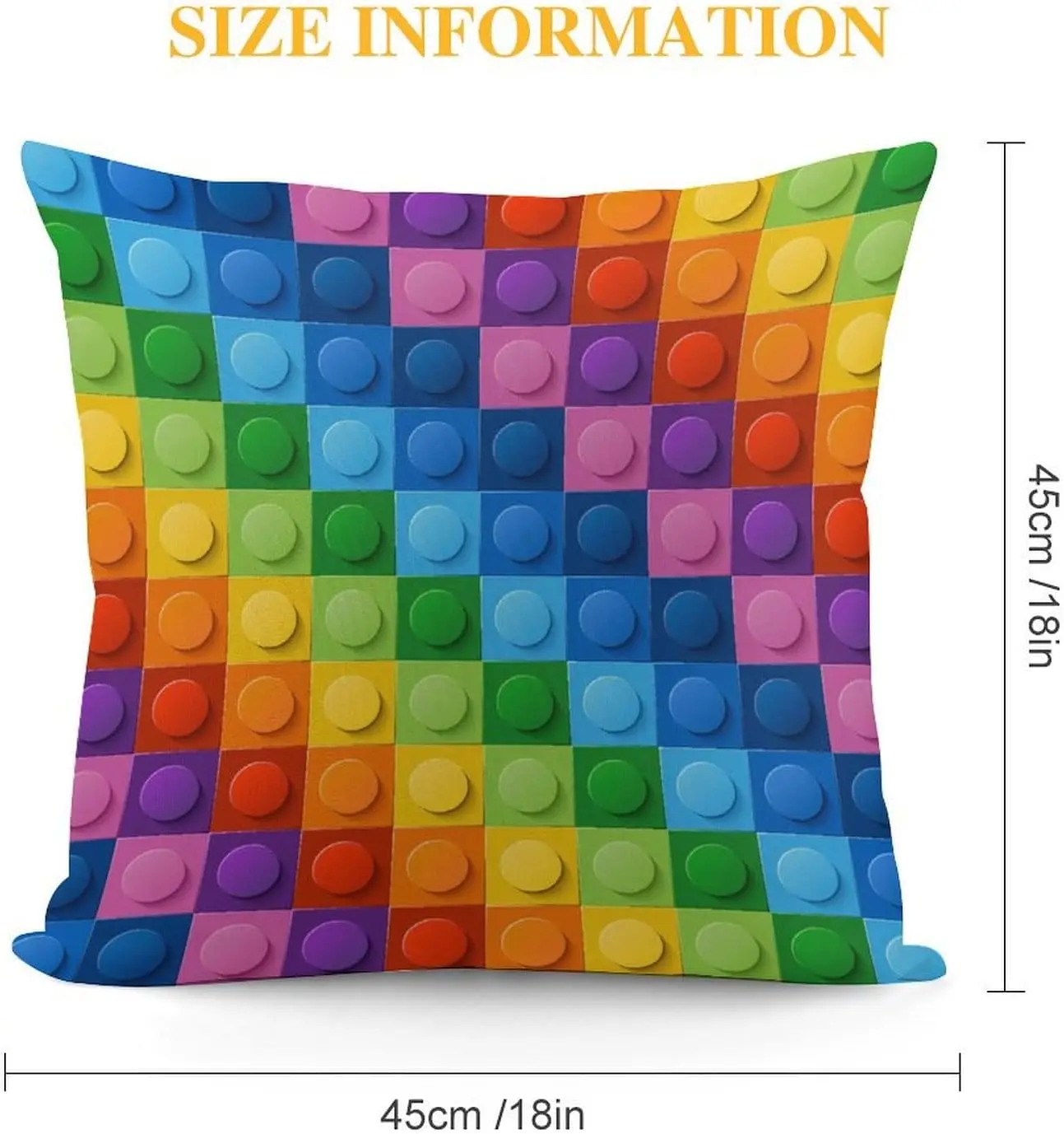 Kids Building Block Toy Throw Pillow Covers,18 x 18 Inch,Abstract Colorful Toy Brick Geometric Print Throw Pillow Covers for