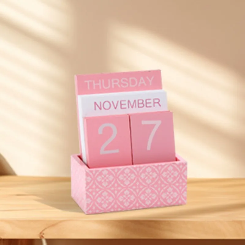 Handmade Wooden Calendar Modern Simple Style Home Office Desk Decor Tabletop Ornament