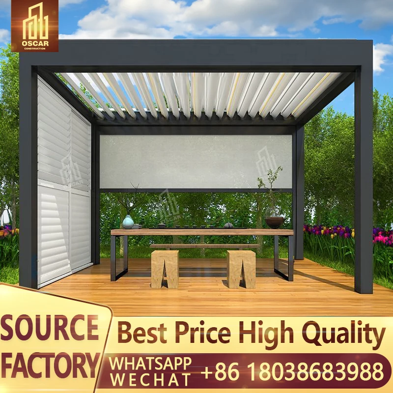 Outdoor garden yard electric louvre roof aluminum remote control pergola motorized waterproof luxury gazebo garden pavillon