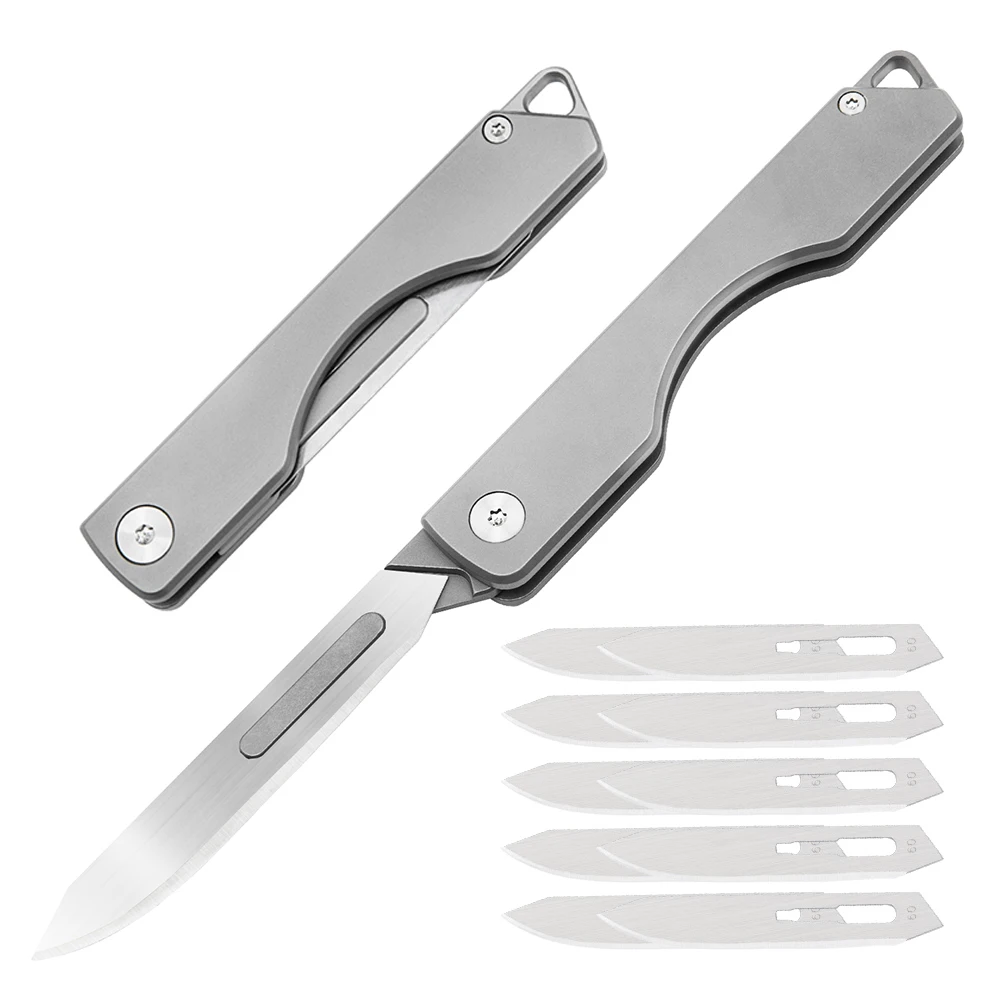 Scalpel Titanium Alloy Folding Knife With 10pcs Blades Outdoor Pocket Knife Portable Keychain Knife Cutting Tools