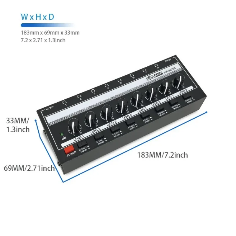 Amplificador de auriculares HA800S, amplificador de Audio estéreo/mono de 8 canales para grabación de Mezclador de música, amplificadores de sonido ultracompaccos