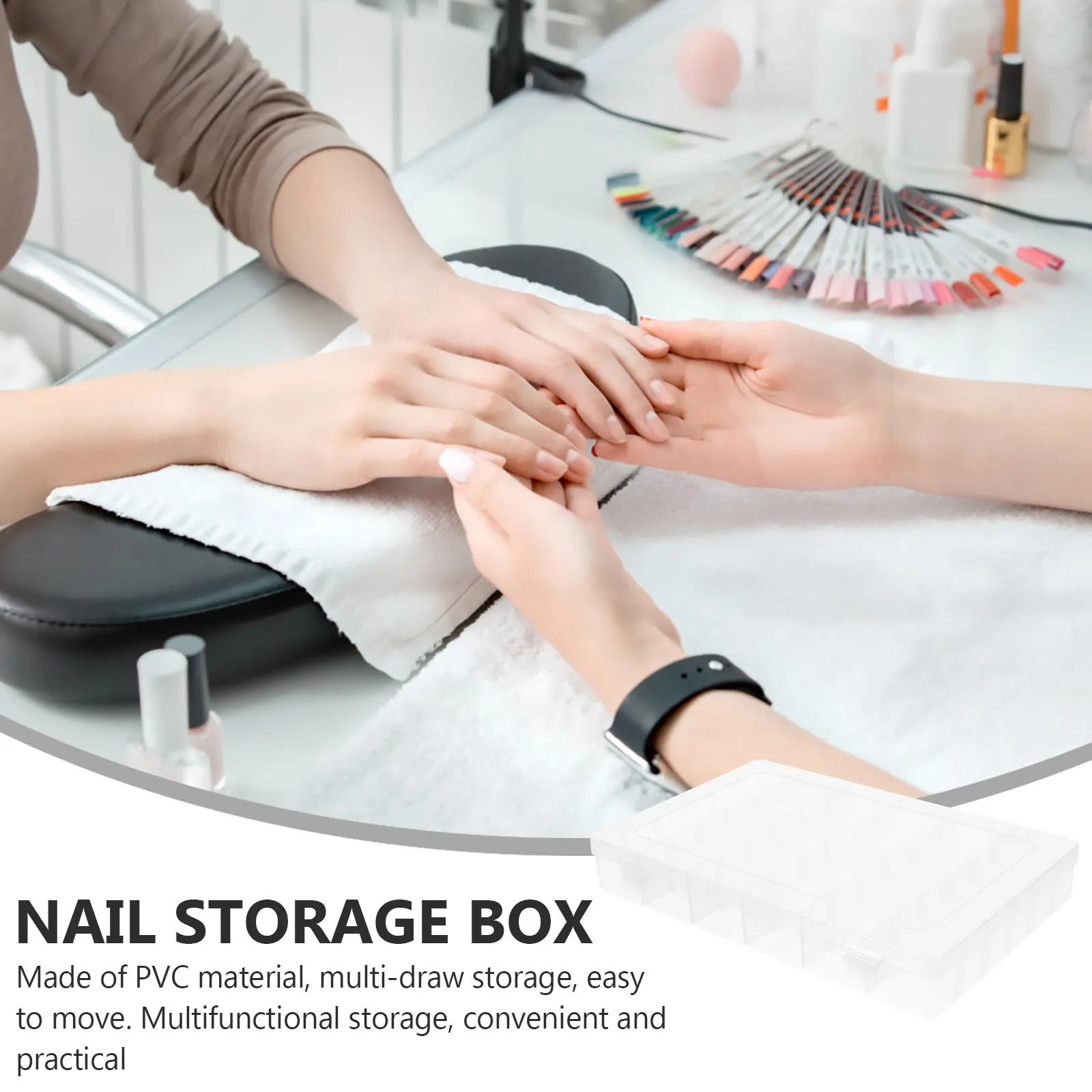 

Набор из 2 органайзеров для хранения ногтей: пластиковый контейнер на 36 ячеек, прозрачный многосекционный лоток для демонстрации накладных ногтей, подставка для маникюрных инструментов, органайзер для мелочей