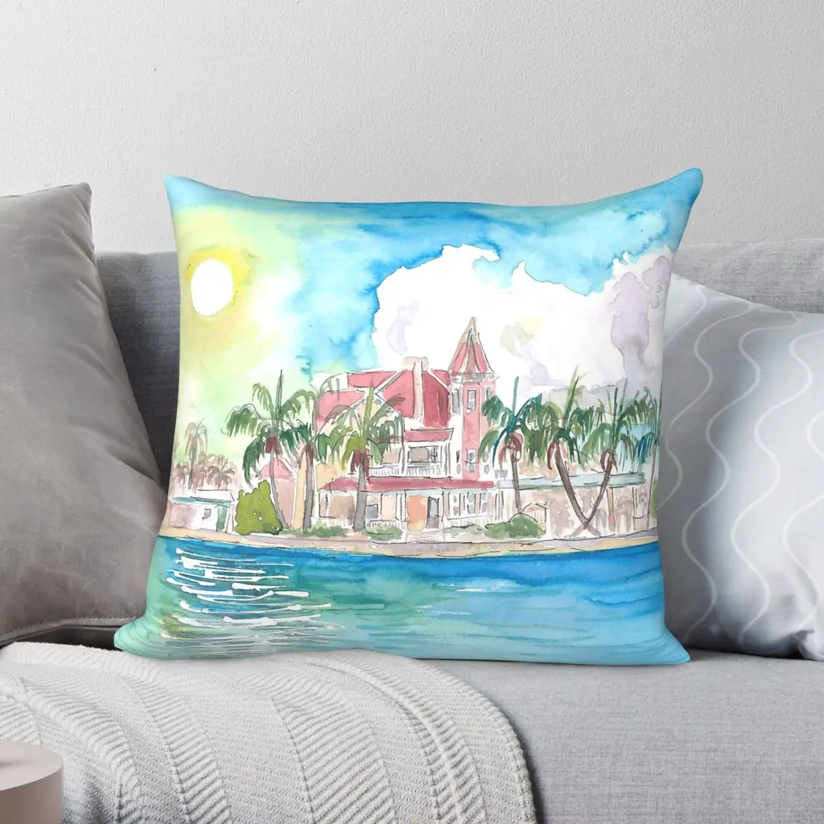 Southernmost Key West Florida Square Pillowcase Polyester Linen Velvet Pattern Zip Decor Throw Pillow Case Sofa Cushion Cover