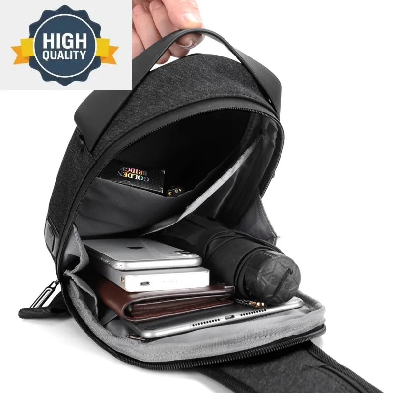 Men's Geometry Designers Shoulder Bag USB Charging Fashion Chest s For Men School Travel Male