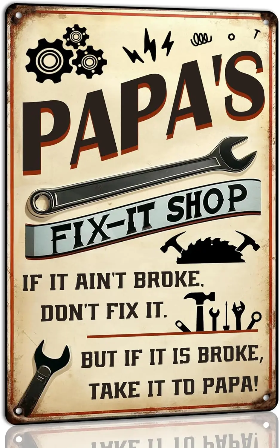 Papa's Fix-It Shop Sign Vintage Mechanic Repair Themed Metal Tin Sign Workshop Sign Rustic Home Garage Wall Decor Father'