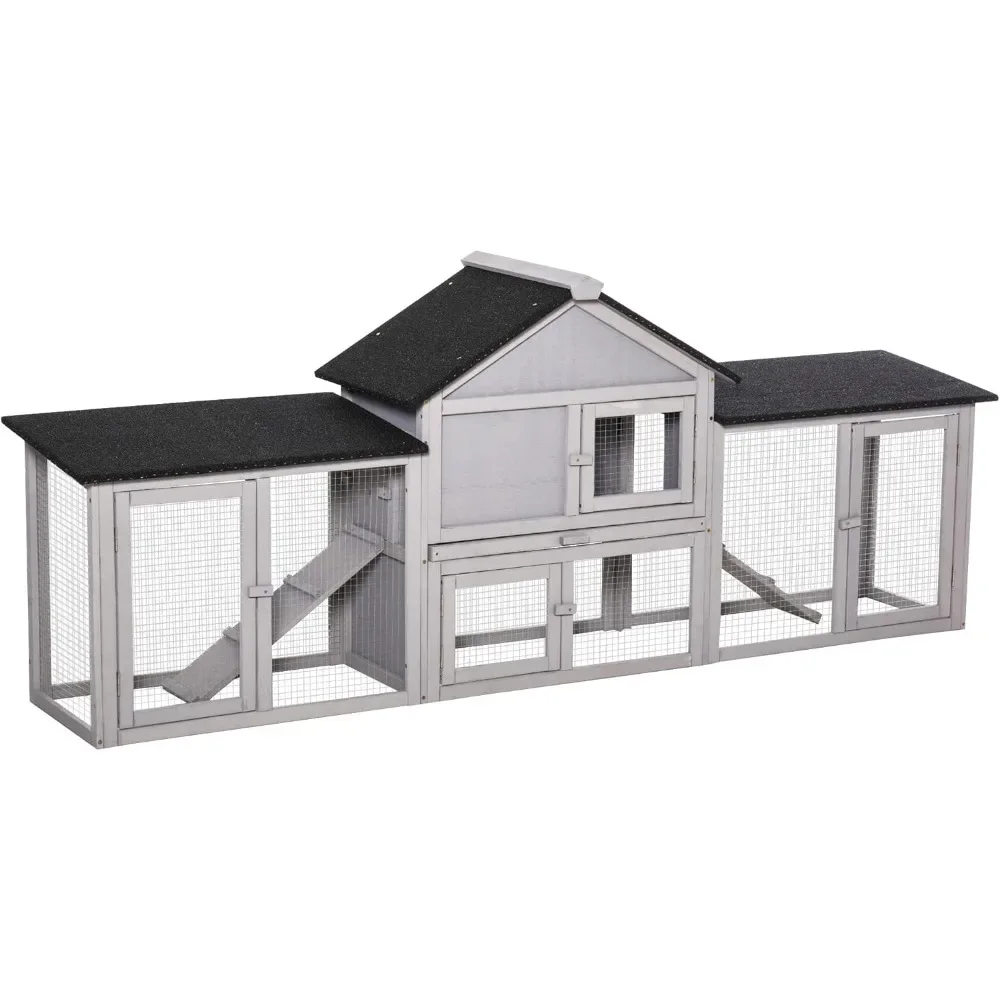 

83" L Outdoor Chicken Cage Indoor Outdoor Wooden Chicken Hen with Double Runs, Weatherproof Roof