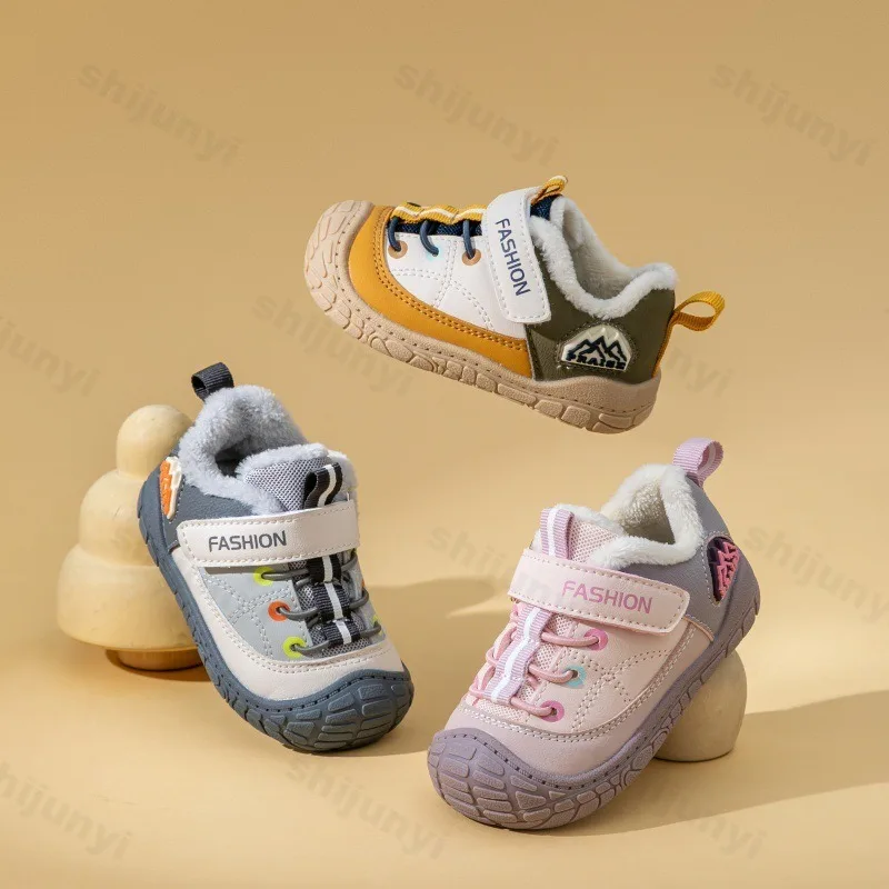 

Winter Baby Casual Shoes New Cute Boys Girls Sneakers Plush Warm Toddler PU Leather Fashion Design Non-slip Kids Walking Shoe