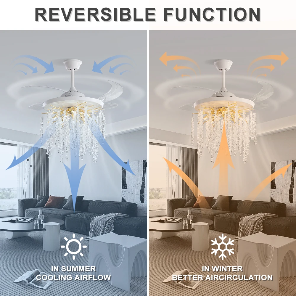 Invisible Ceiling Fan With Chandelier Fan Lights For Bedroom Living Room Kitchen Dining Room Ceiling Fan Chandelier With Remote